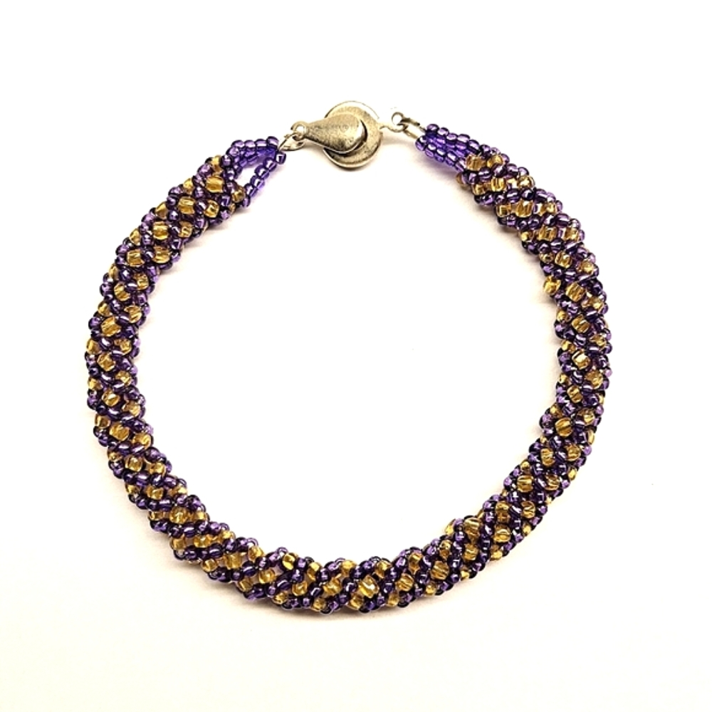 Purple and Yellow Russian Spiral Seed Beaded Bracelet